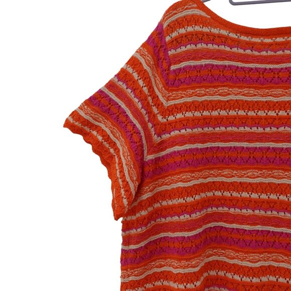 Belle by Kim Gravel Summer Boho Pointelle Stripe Sweater Sz 3X Orange Knit - Picture 3 of 15